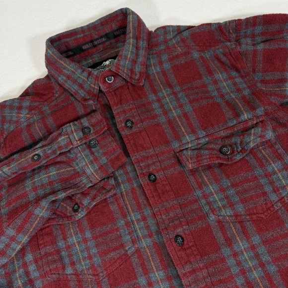 Harley-Davidson Other - Harley Davidson Plaid Flannel Long Sleeve Button Shirt Mens Medium Red Gray